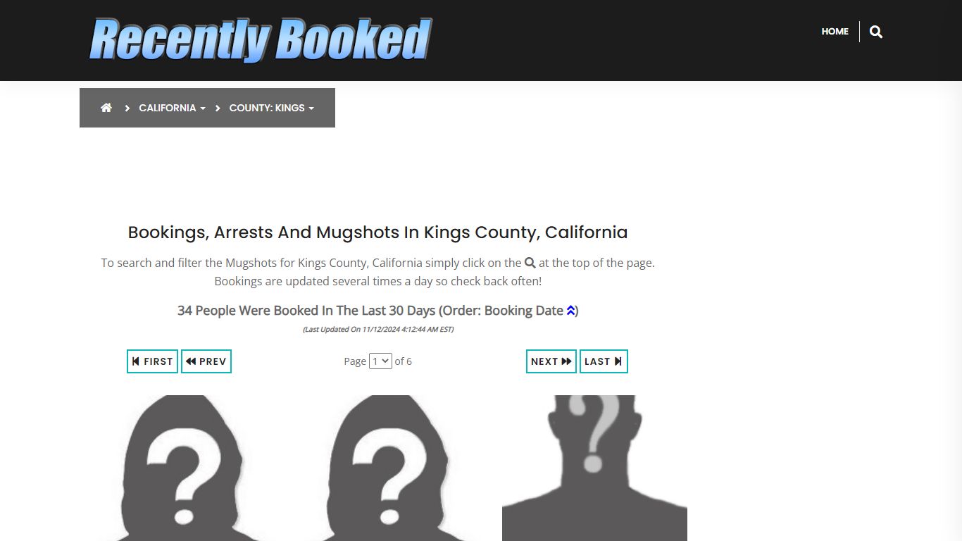 Bookings, Arrests and Mugshots in Kings County, California