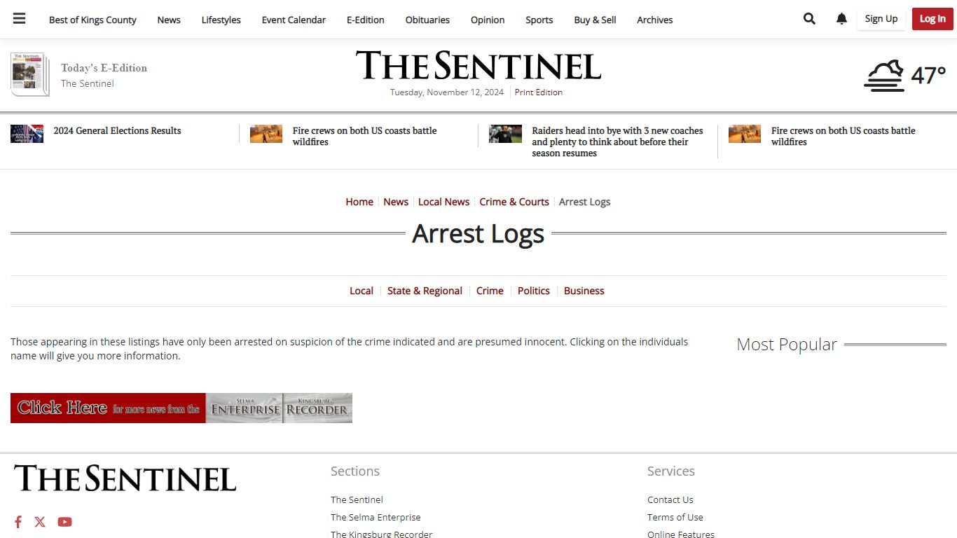 Arrest Logs | hanfordsentinel.com