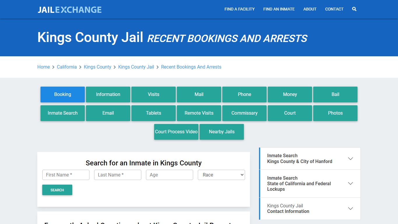 Kings County Jail CA Recent Arrests and Bookings - Jail Exchange